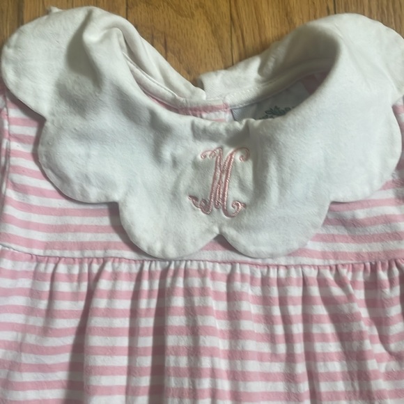 Monogrammed “M” pink and white stripe size 3T toddler pajamas snap legs, used - Picture 2 of 5